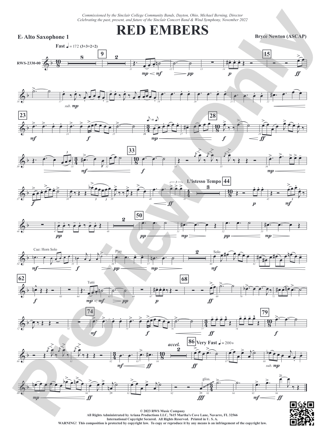 Red Embers: 1st E-flat Alto Saxophone