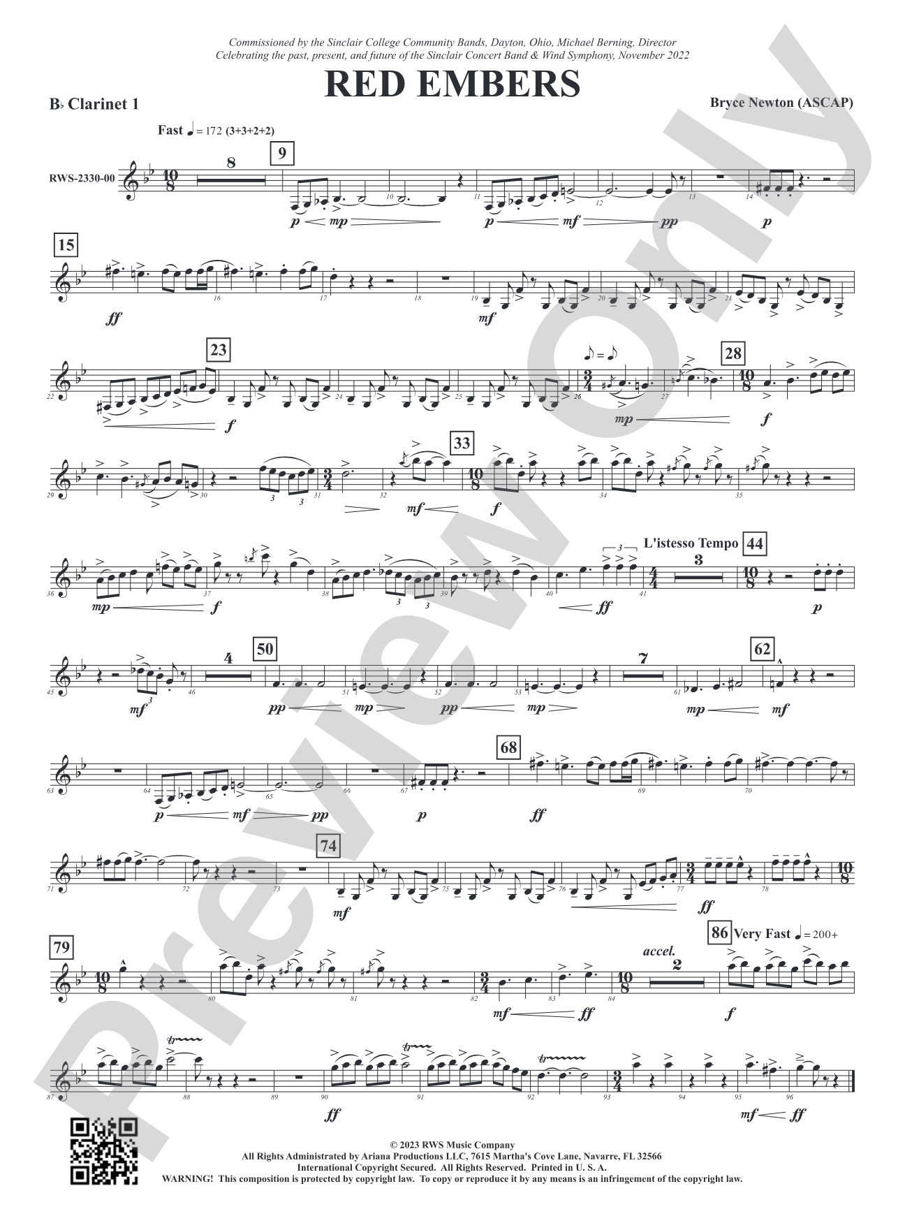 Red Embers: 1st B-flat Clarinet