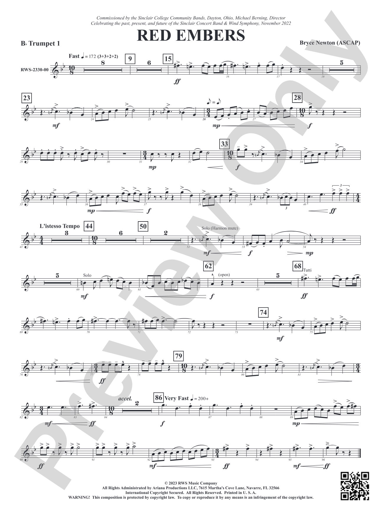 Red Embers: 1st B-flat Trumpet