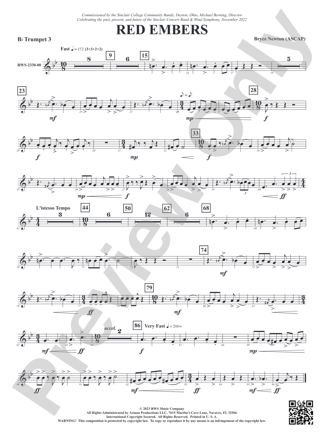 Red Embers: 3rd B-flat Trumpet