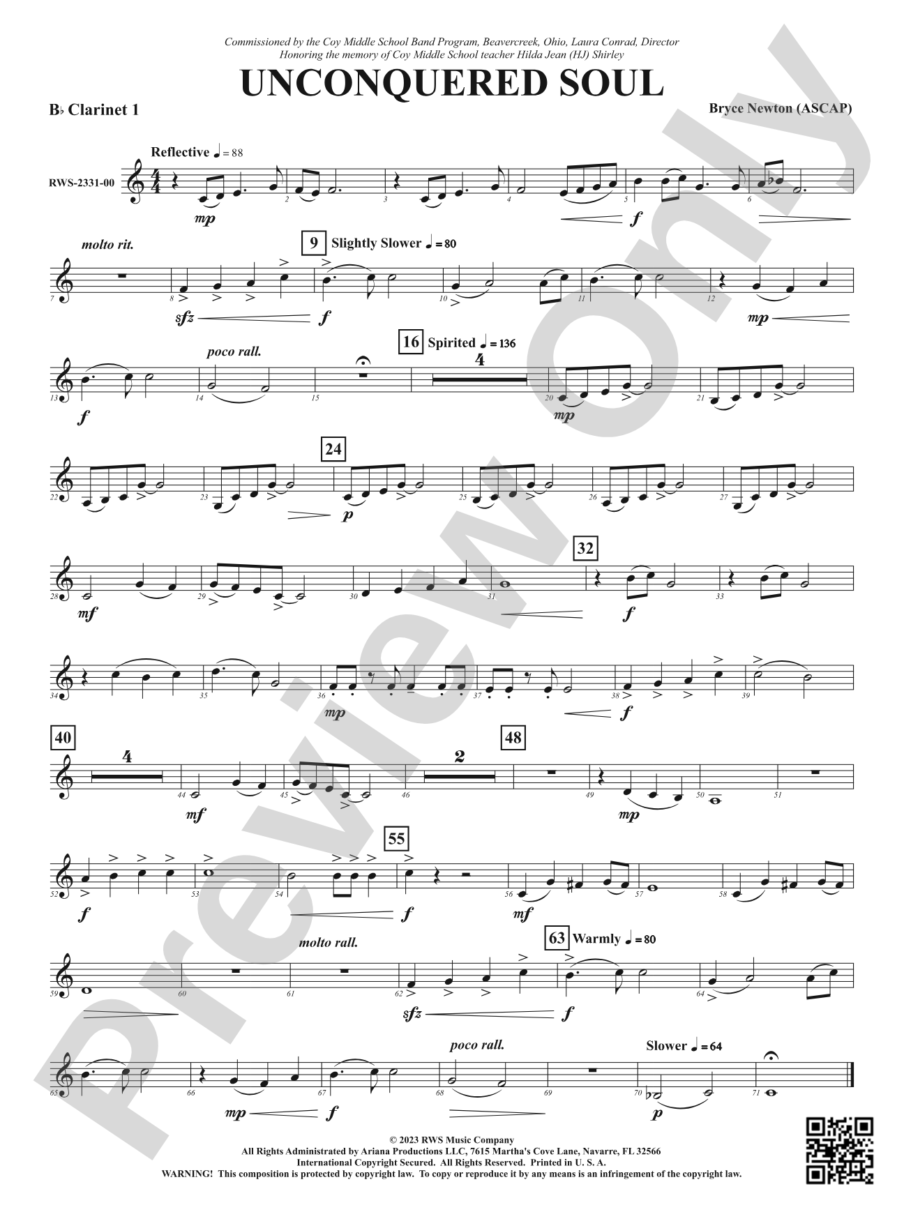 Unconquered Soul: 1st B-flat Clarinet