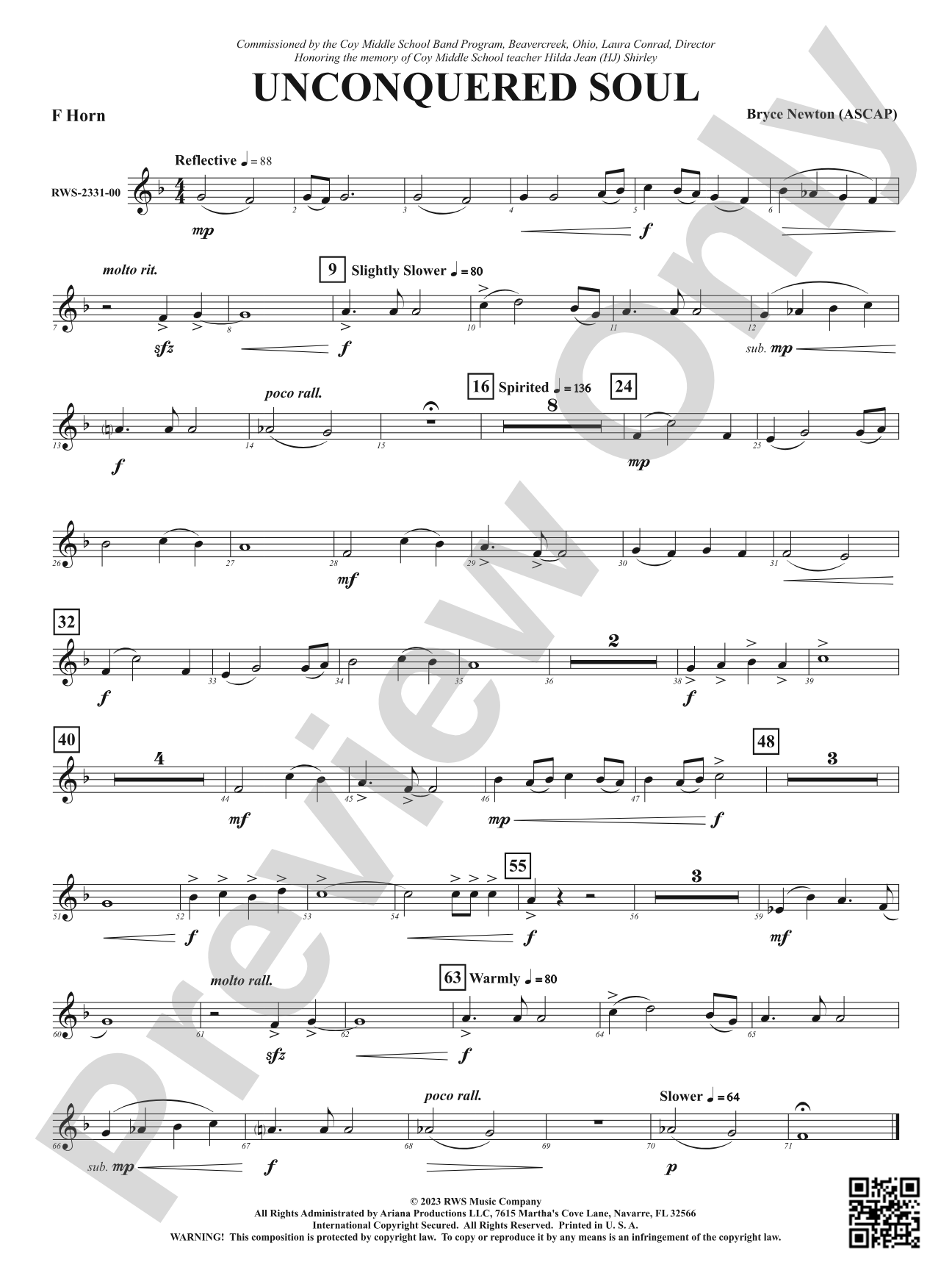 Unconquered Soul: 1st F Horn
