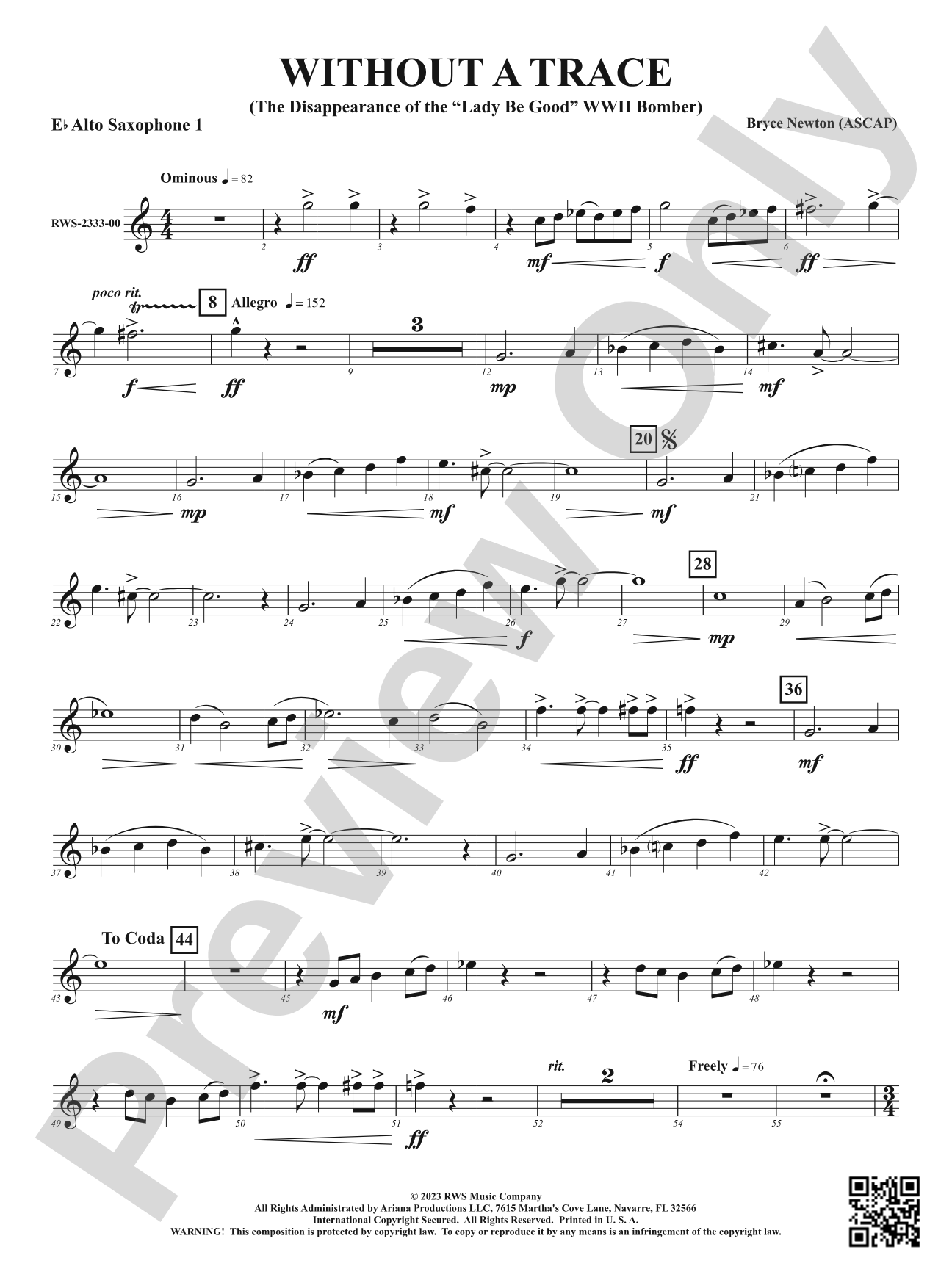 Without a Trace - The Disappearance of the "Lady Be Good" WWII Bomber: 1st E-flat Alto Saxophone