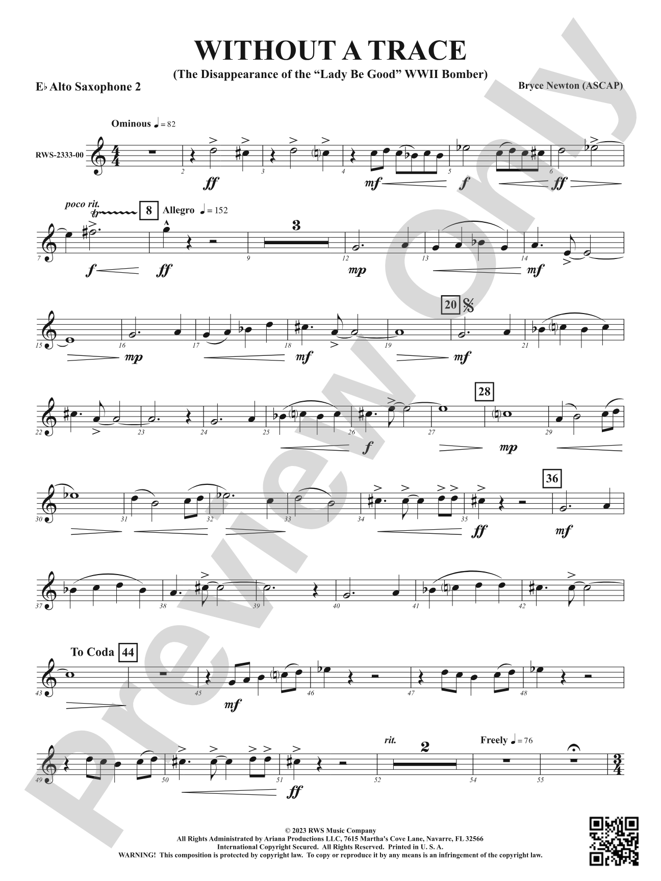 Without a Trace - The Disappearance of the "Lady Be Good" WWII Bomber: 2nd E-flat Alto Saxophone