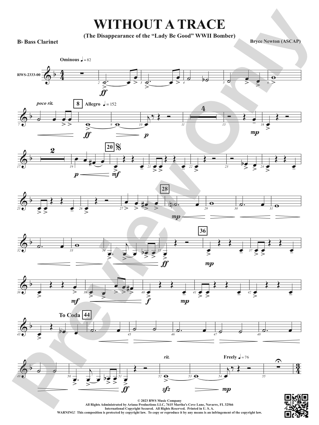 Without a Trace - The Disappearance of the "Lady Be Good" WWII Bomber: B-flat Bass Clarinet