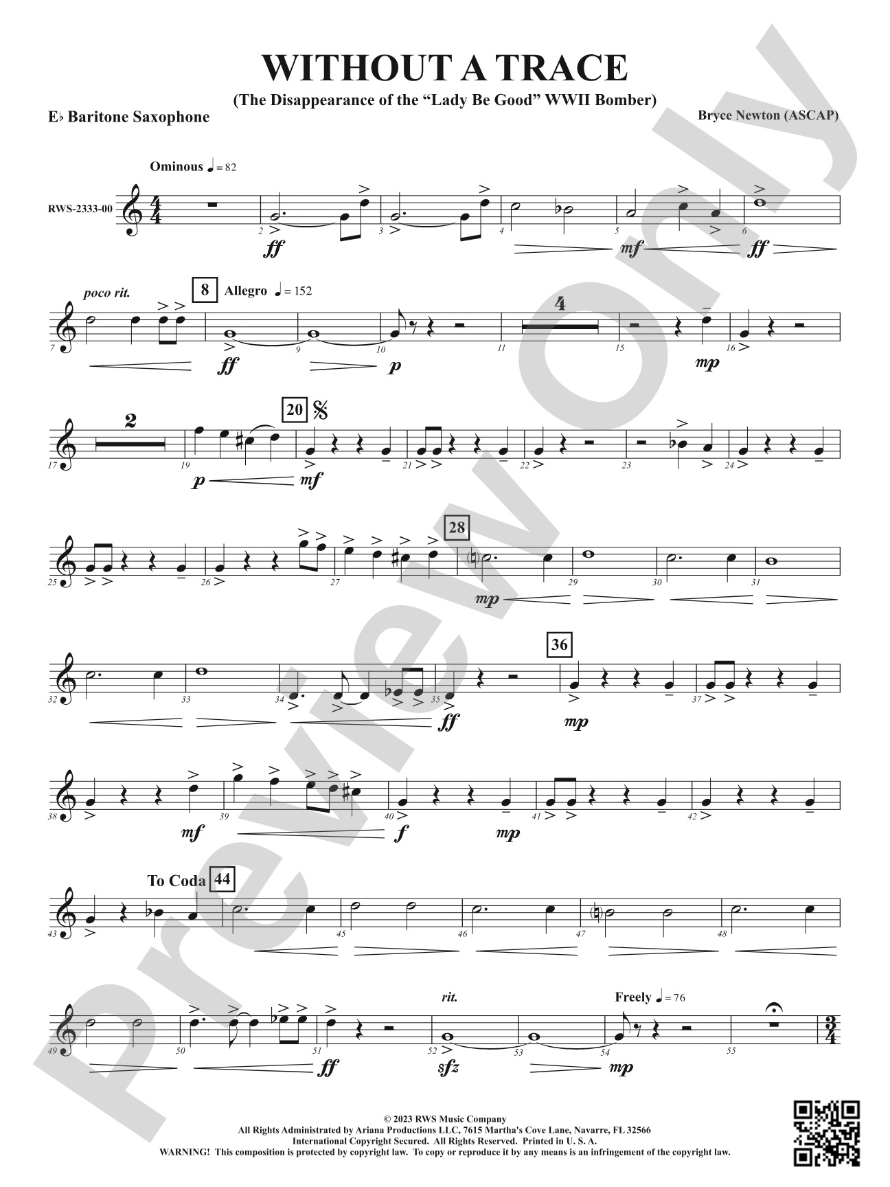 Without a Trace - The Disappearance of the "Lady Be Good" WWII Bomber: E-flat Baritone Saxophone