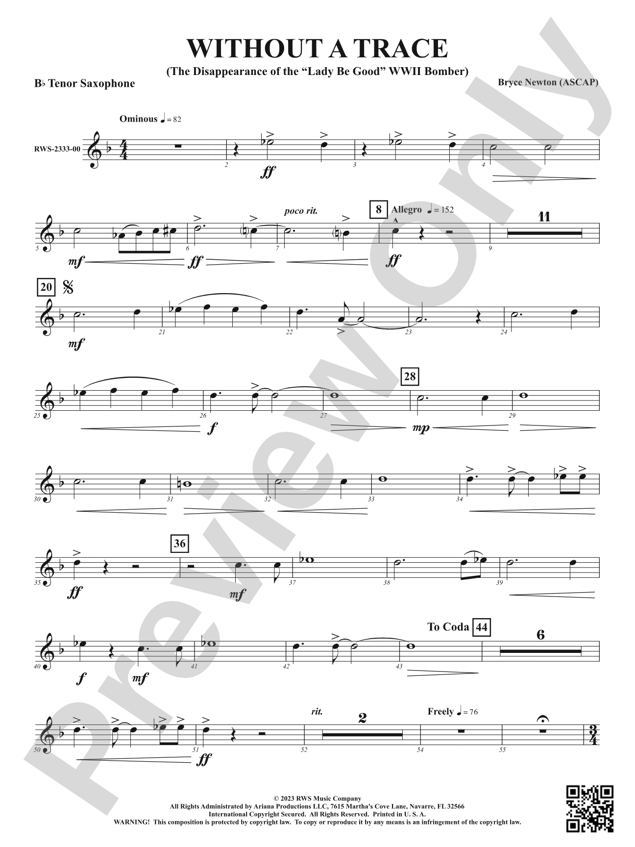 Without a Trace - The Disappearance of the "Lady Be Good" WWII Bomber: B-flat Tenor Saxophone