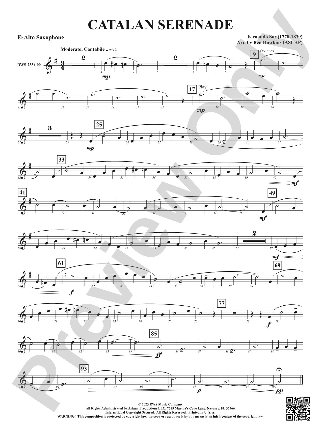 Catalan Serenade: 1st E-flat Alto Saxophone