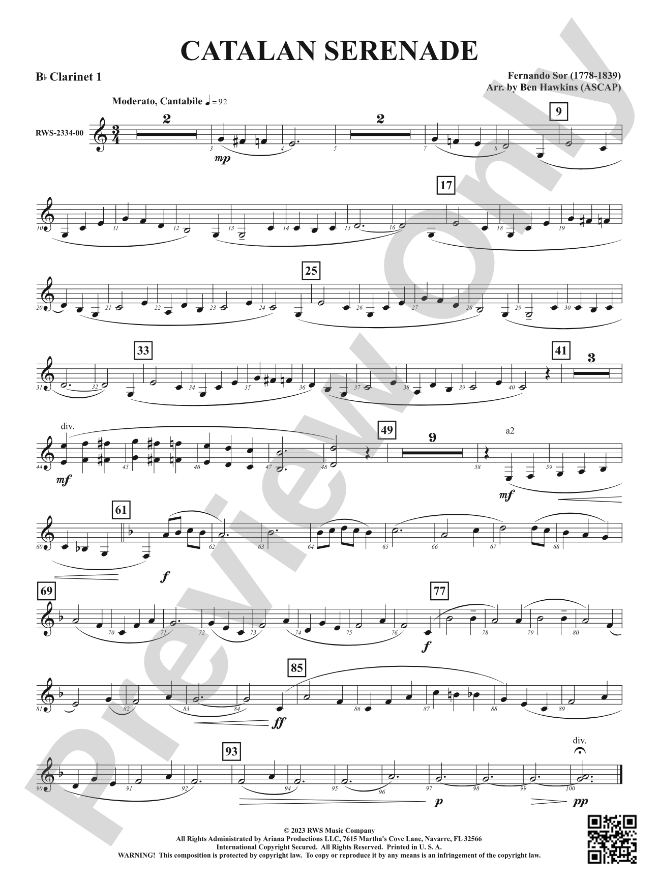 Catalan Serenade: 1st B-flat Clarinet