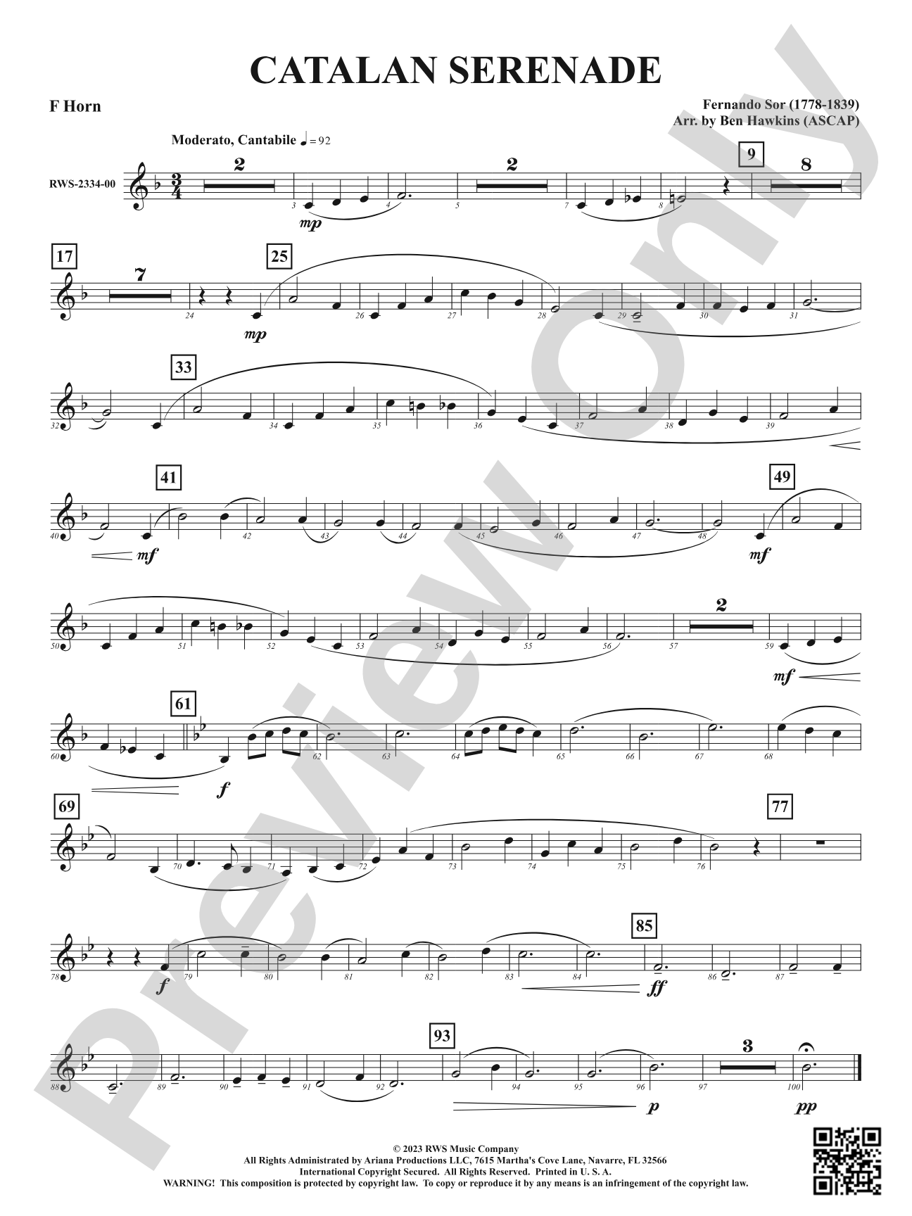 Catalan Serenade: 1st F Horn