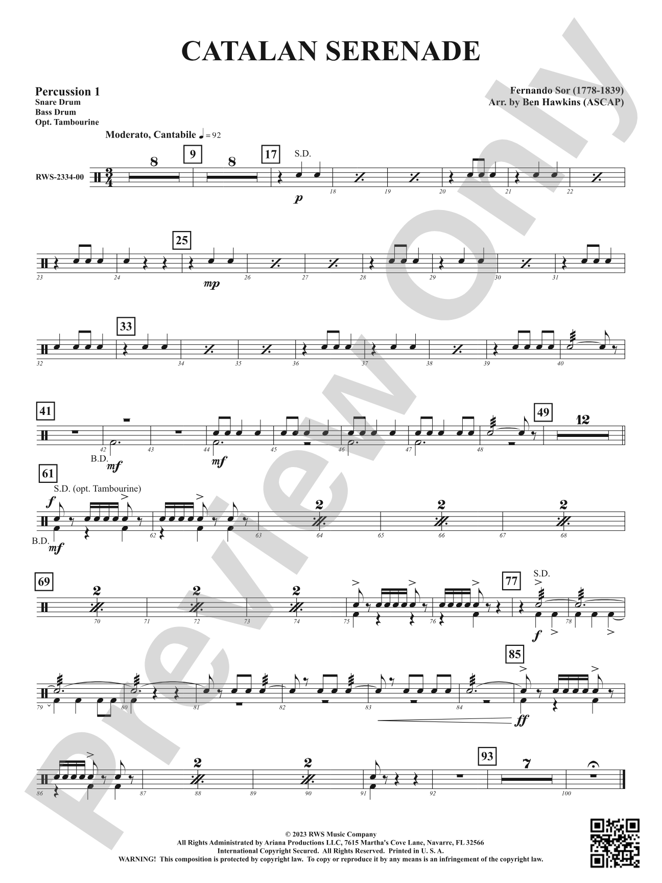 Catalan Serenade: 1st Percussion
