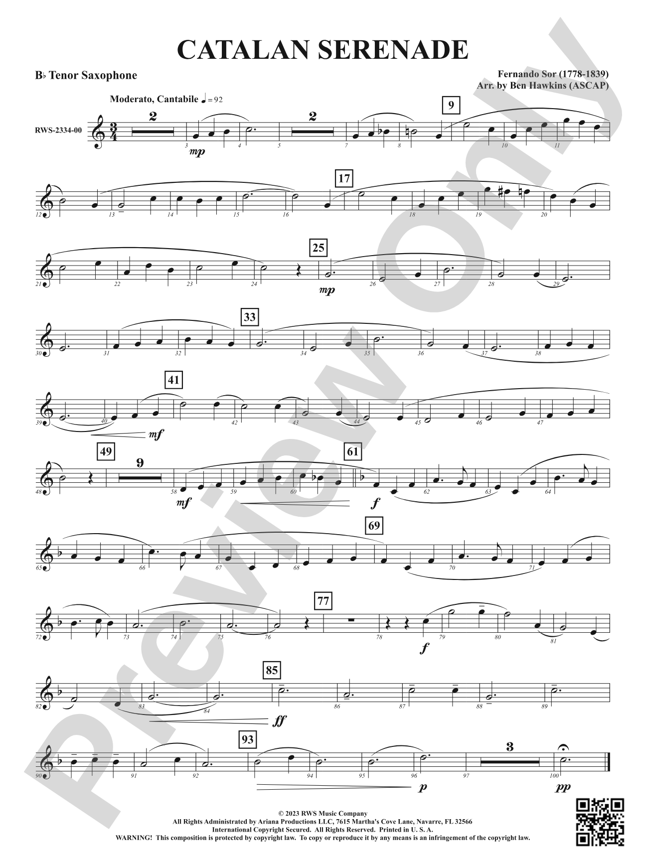 Catalan Serenade: B-flat Tenor Saxophone