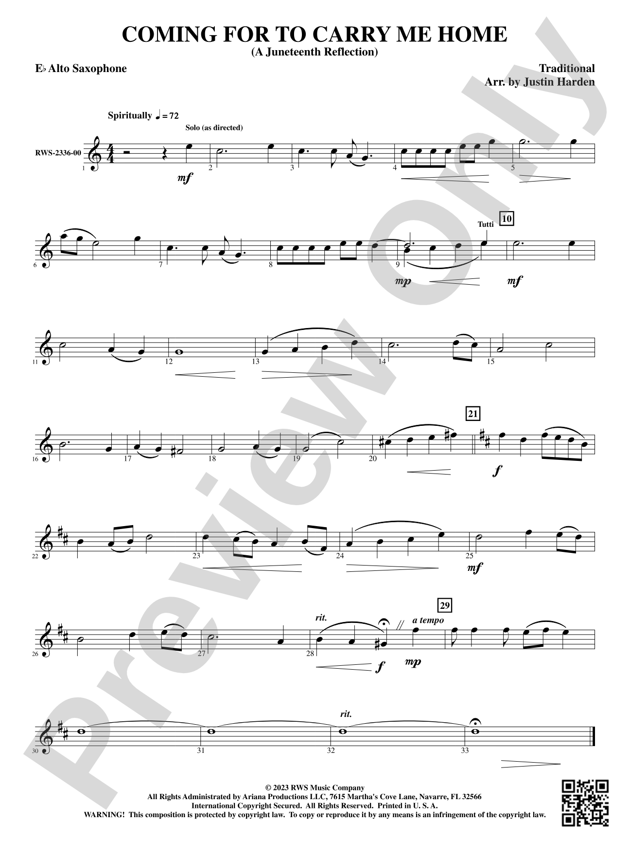 Coming for to Carry Me Home - A Juneteenth Reflection: 1st E-flat Alto Saxophone