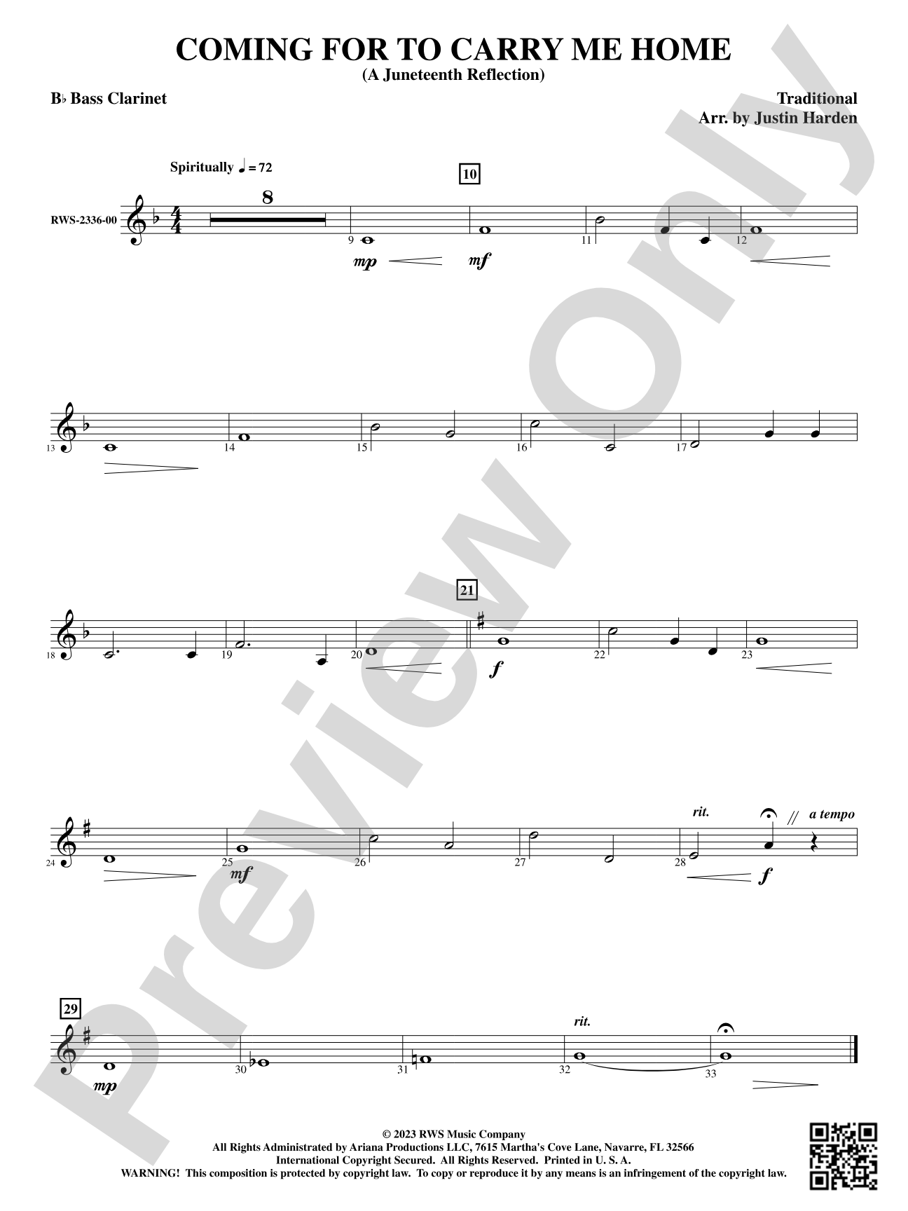Coming for to Carry Me Home - A Juneteenth Reflection: B-flat Bass Clarinet