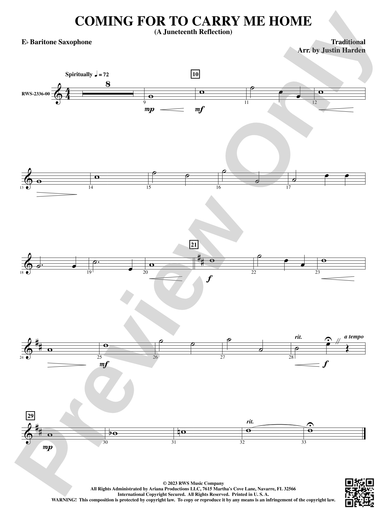 Coming for to Carry Me Home - A Juneteenth Reflection: E-flat Baritone Saxophone