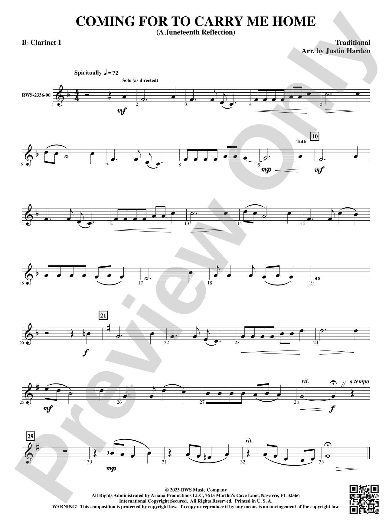 Coming for to Carry Me Home - A Juneteenth Reflection: 1st B-flat Clarinet