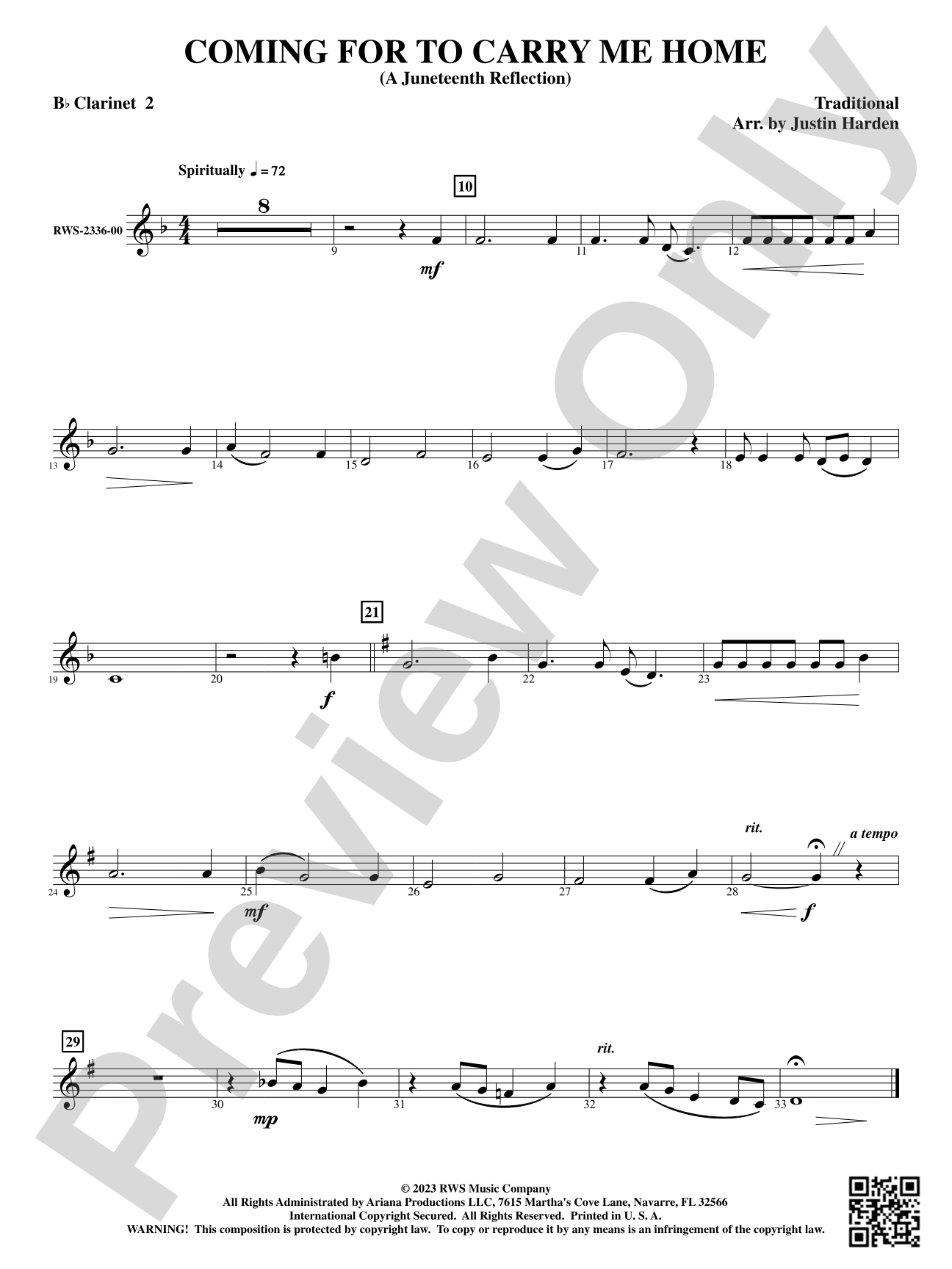 Coming for to Carry Me Home - A Juneteenth Reflection: 2nd B-flat Clarinet