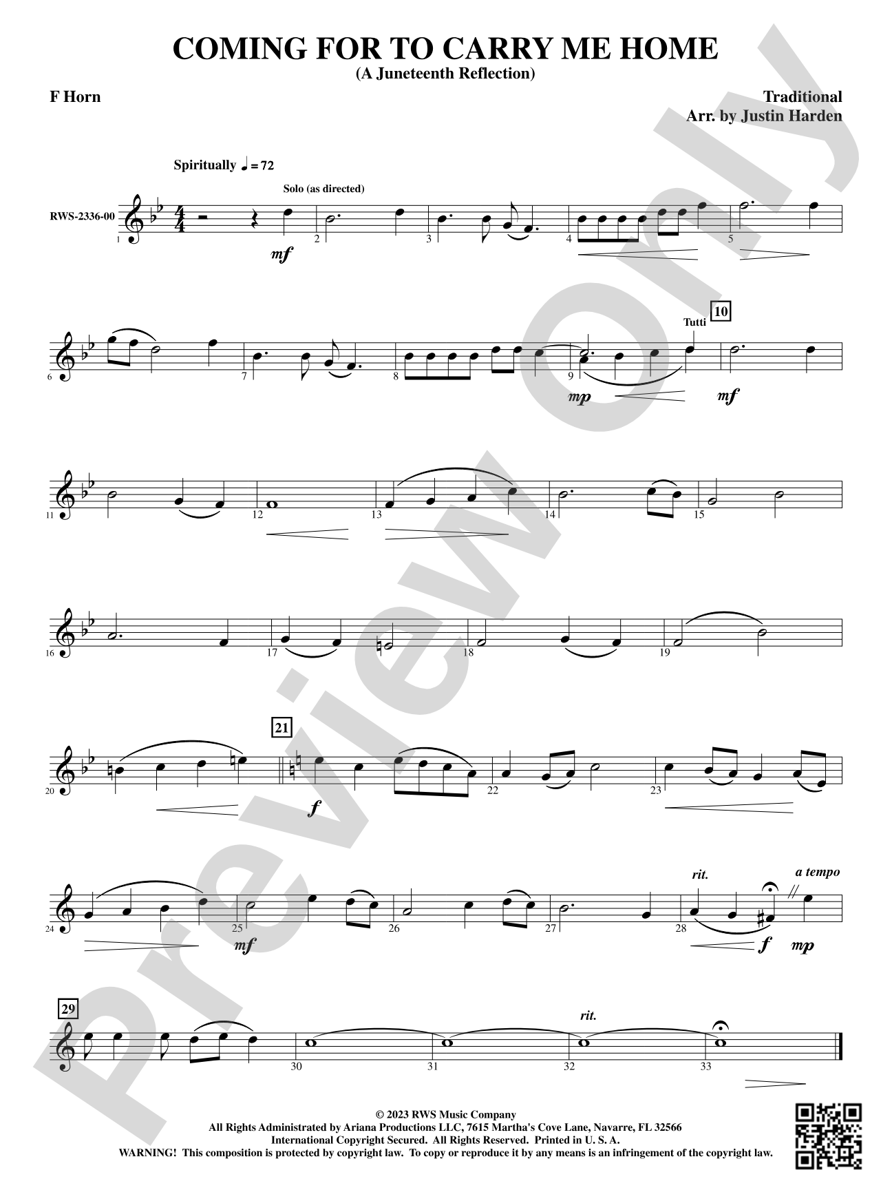 Coming for to Carry Me Home - A Juneteenth Reflection: 1st F Horn