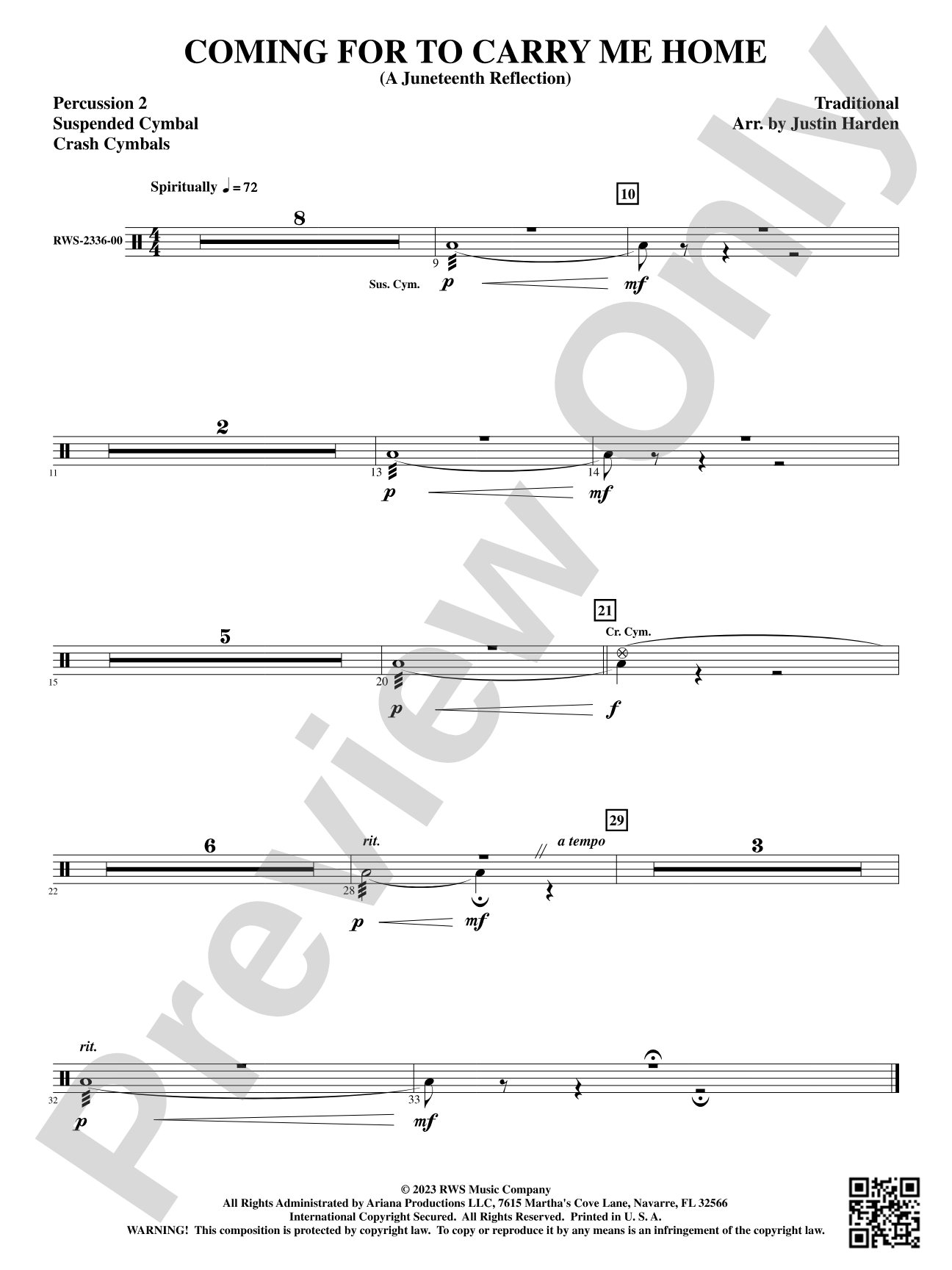 Coming for to Carry Me Home - A Juneteenth Reflection: 2nd Percussion