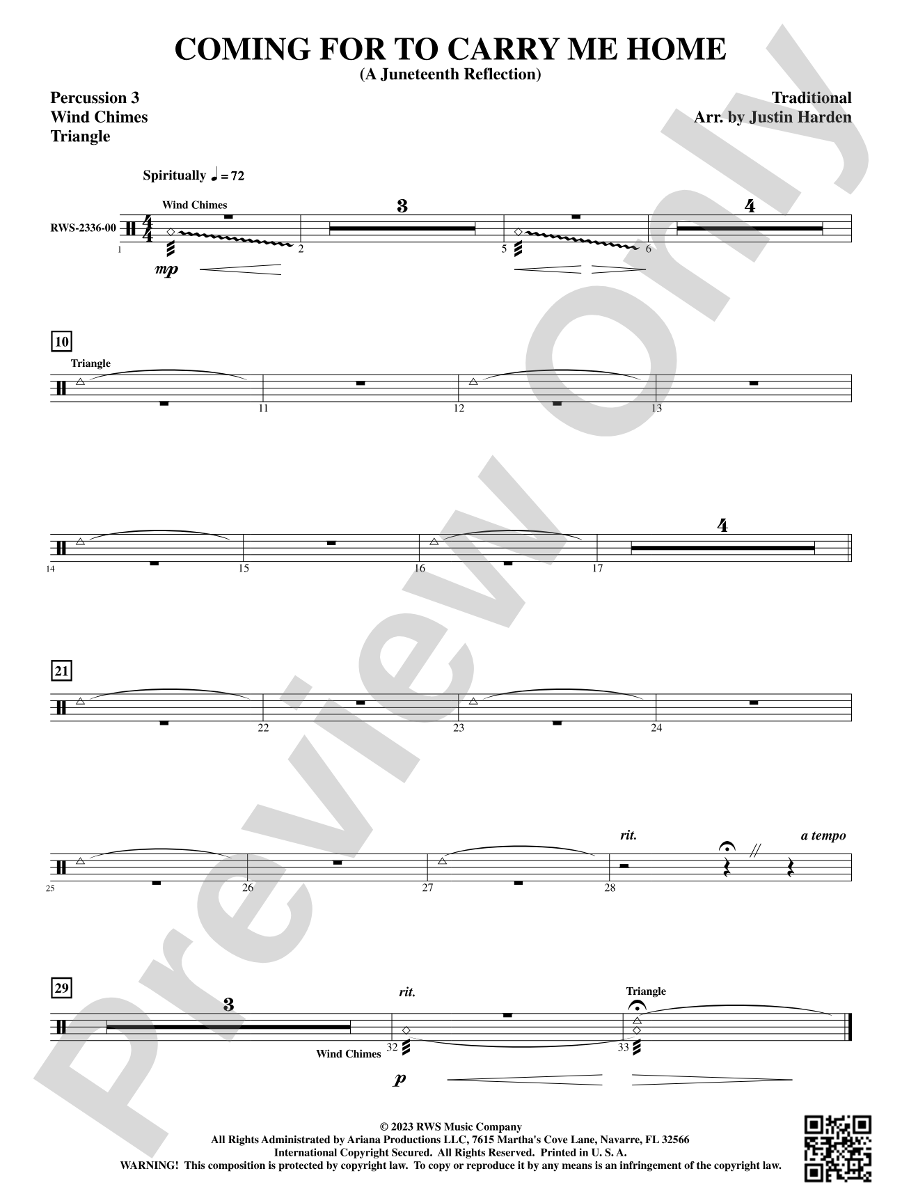 Coming for to Carry Me Home - A Juneteenth Reflection: 3rd Percussion
