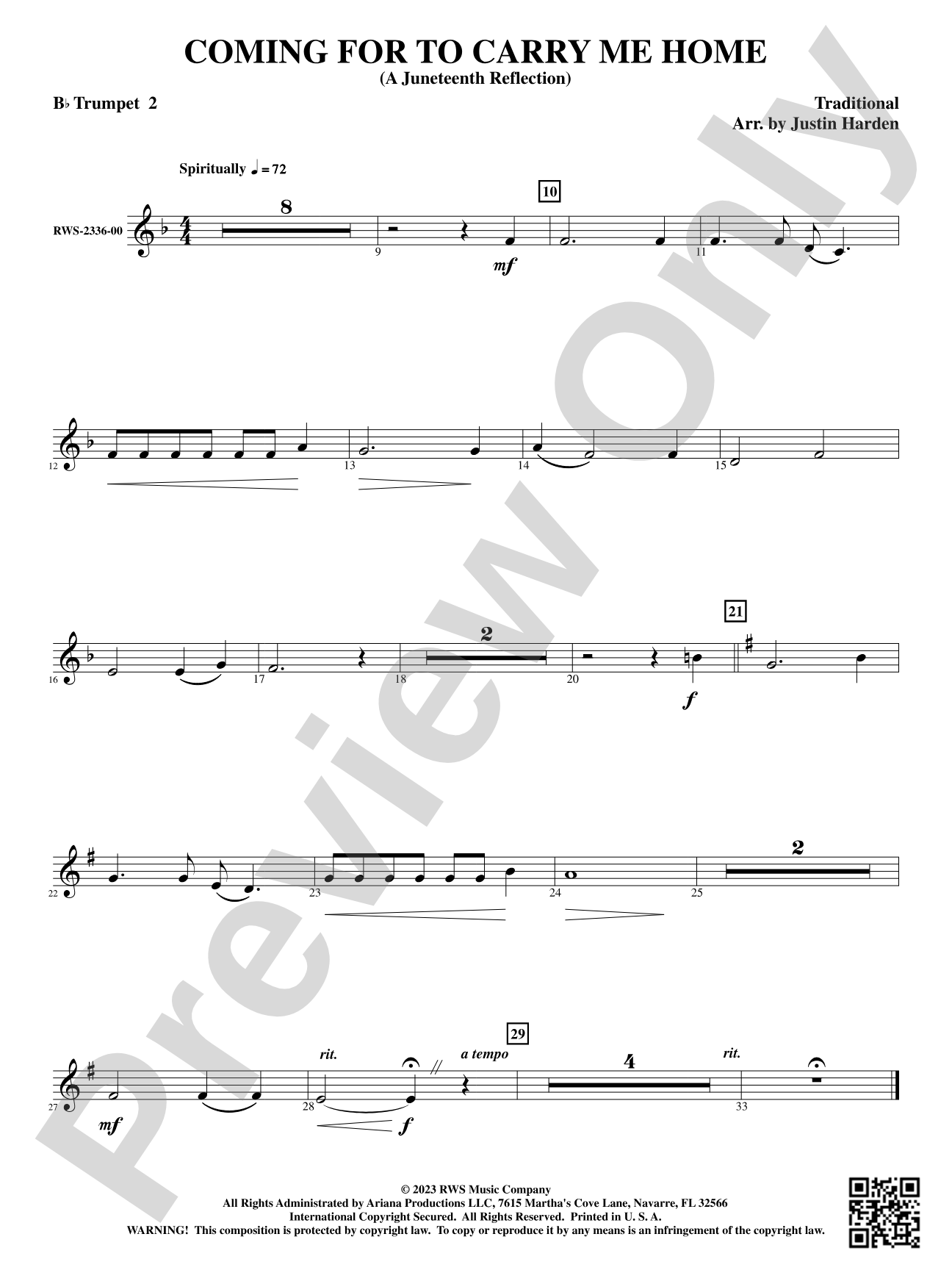 Coming for to Carry Me Home - A Juneteenth Reflection: 2nd B-flat Trumpet