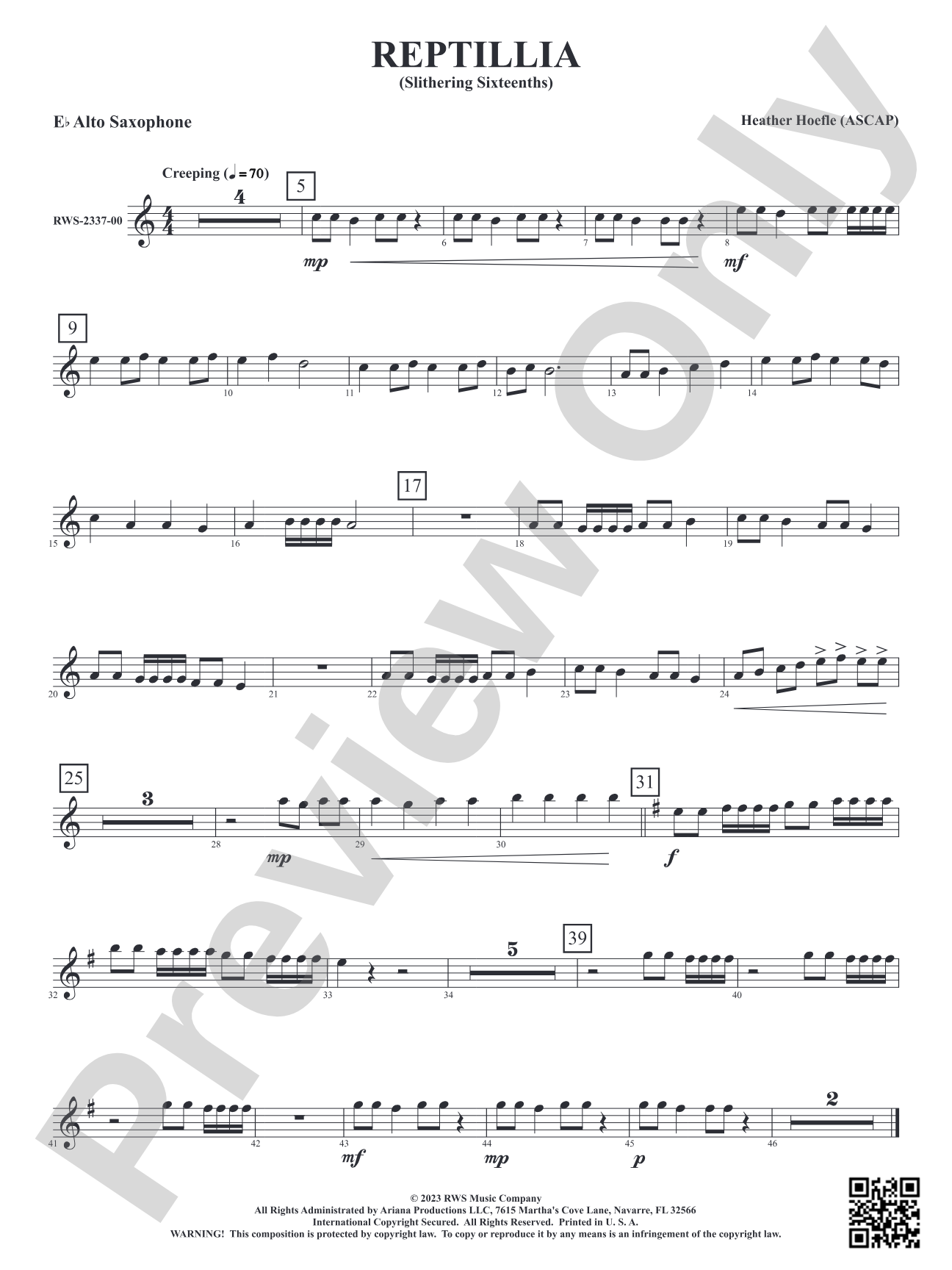 Reptillia - Slithering Sixteenths: 1st E-flat Alto Saxophone