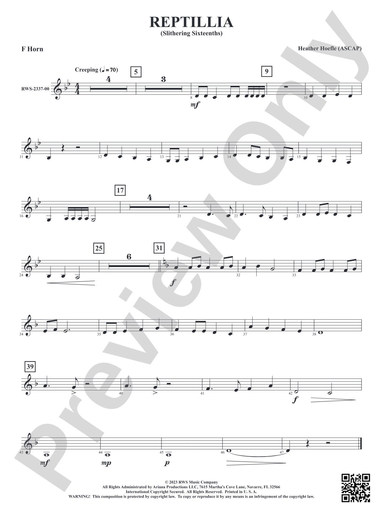 Reptillia - Slithering Sixteenths: 1st F Horn