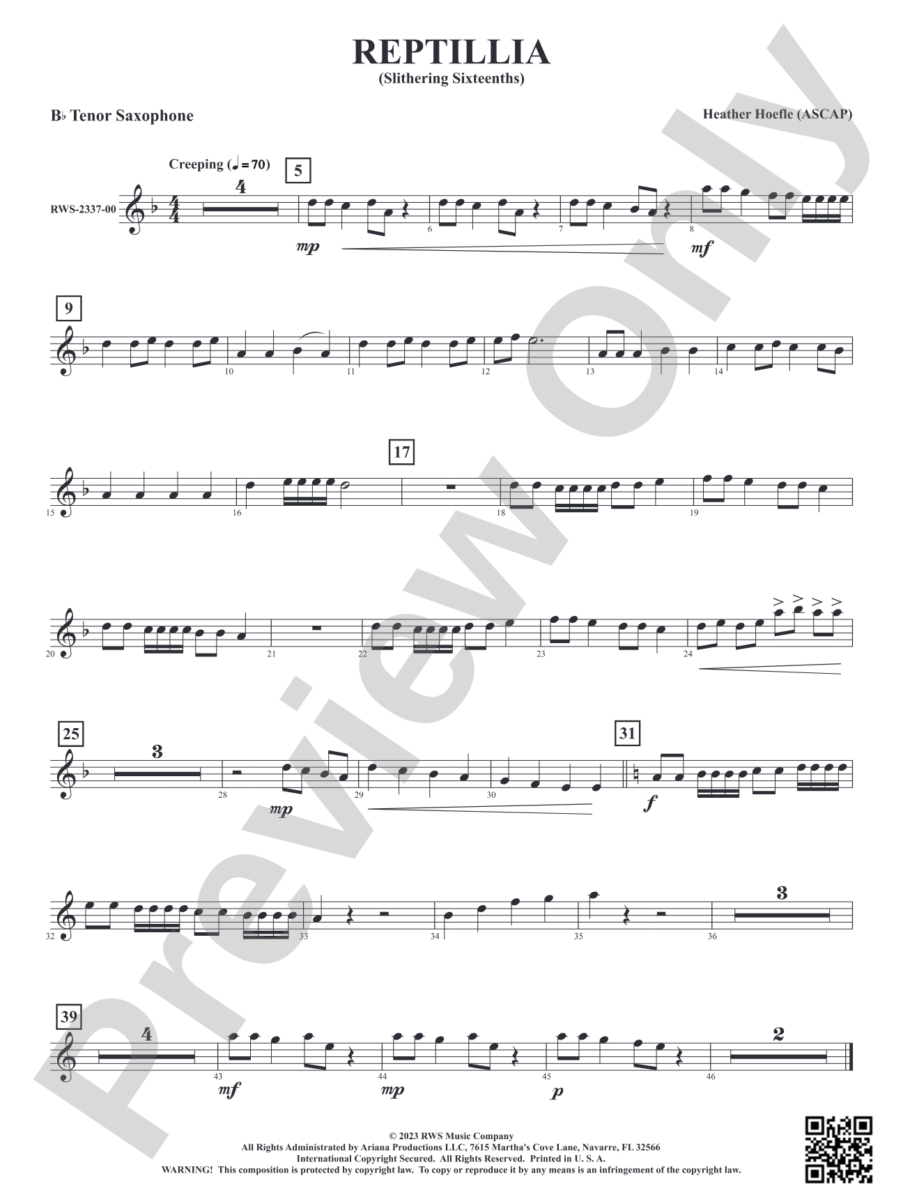 Reptillia - Slithering Sixteenths: B-flat Tenor Saxophone