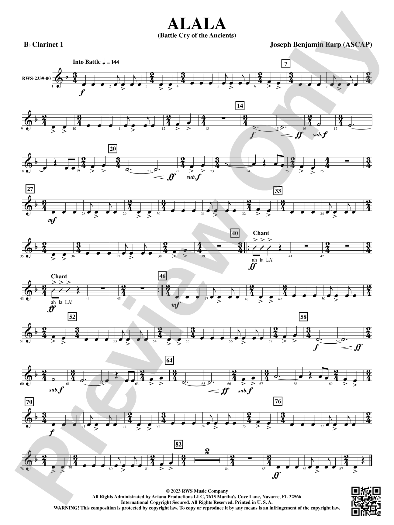 Alala - Battle Cry of the Ancients: 1st B-flat Clarinet