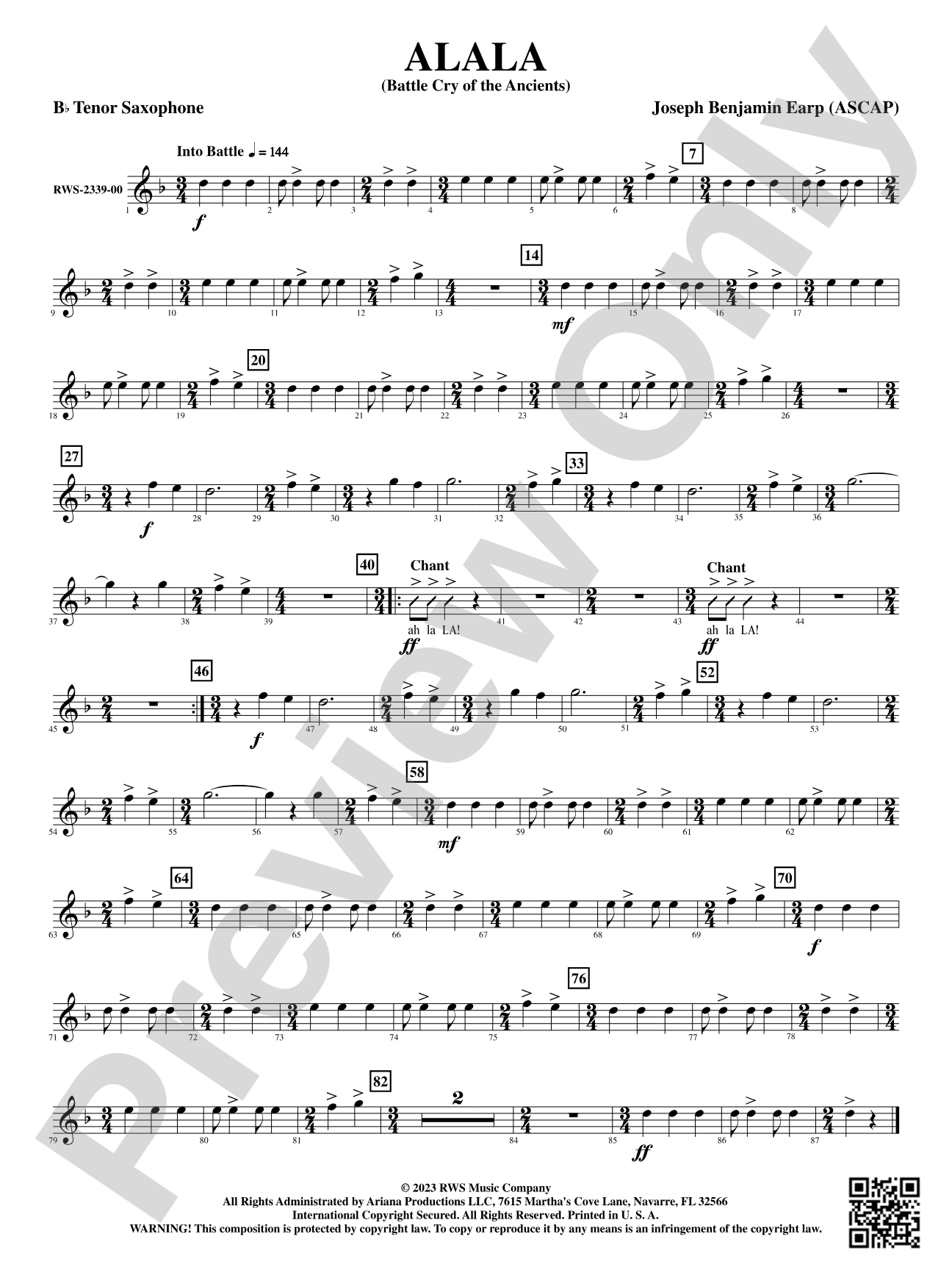 Alala - Battle Cry of the Ancients: B-flat Tenor Saxophone