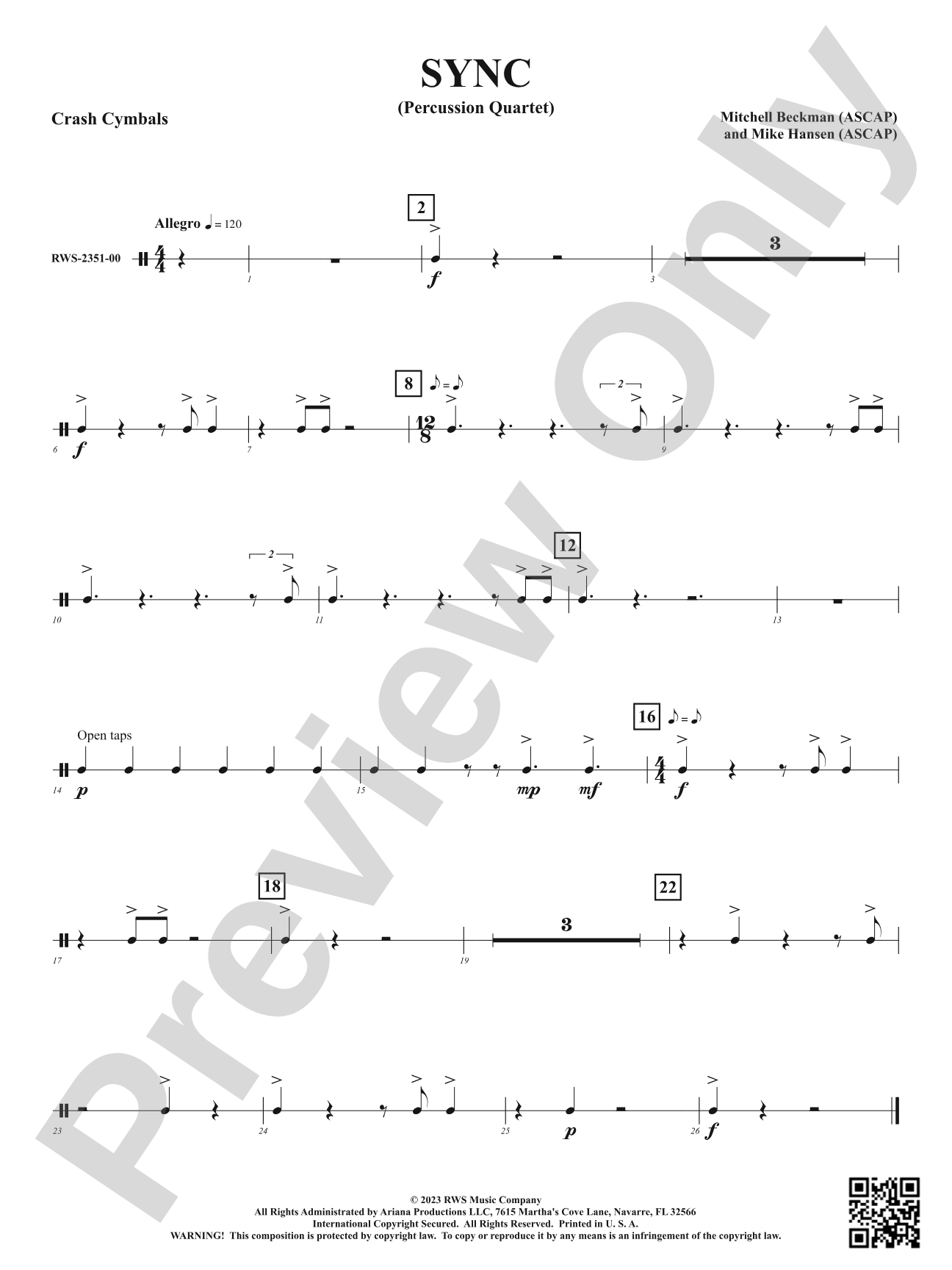 Sync - Percussion Quartet: Cymbals