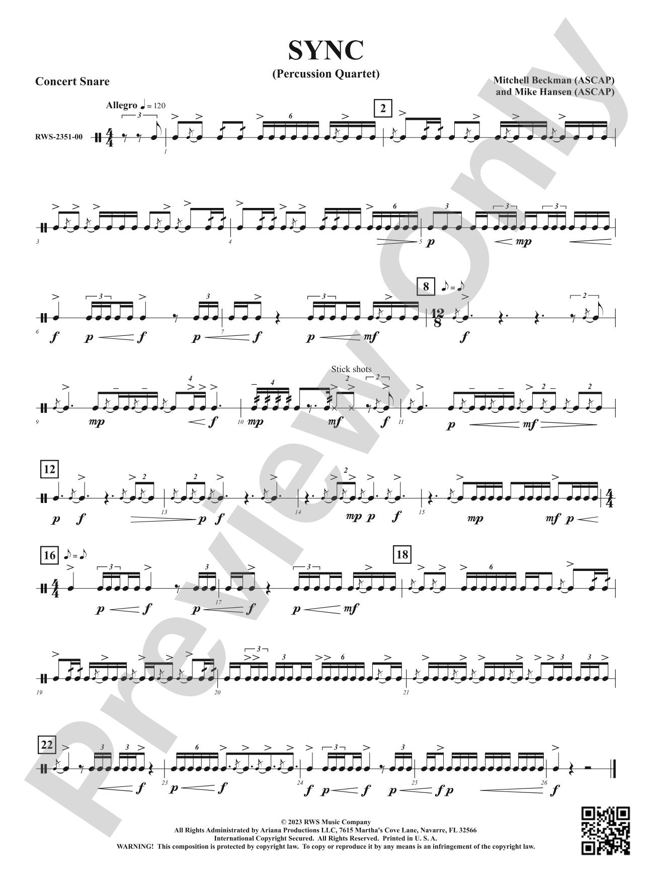Sync - Percussion Quartet: Snare Drum