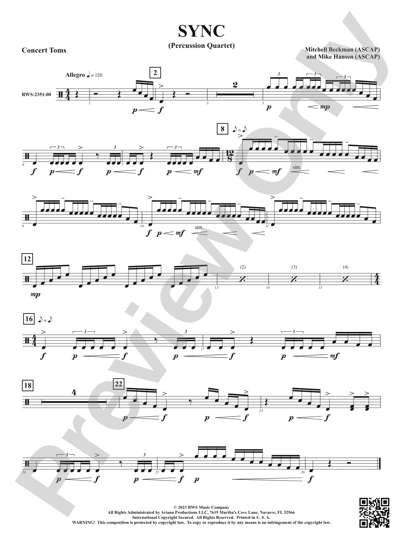Sync - Percussion Quartet: Toms