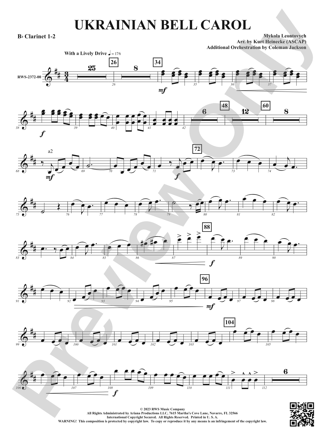 Ukrainian Bell Carol: 1st & 2nd B-flat Clarinets