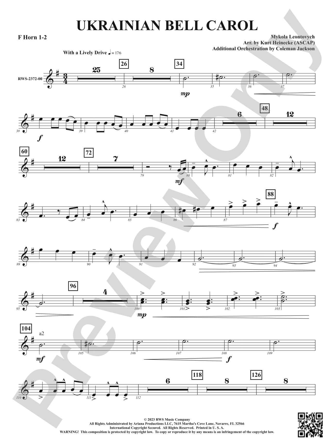 Ukrainian Bell Carol: 1st & 2nd F Horns