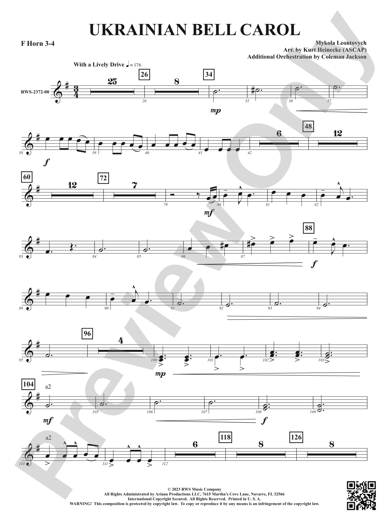 Ukrainian Bell Carol: 3rd & 4th F Horns