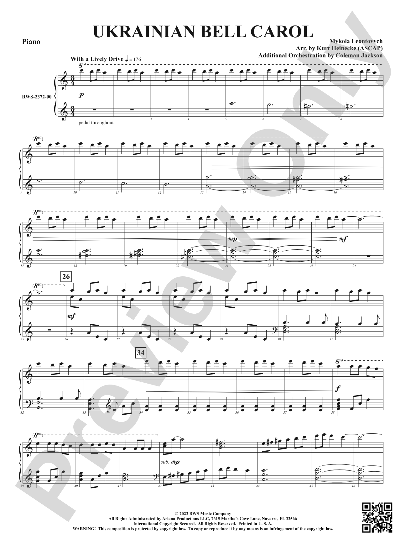 Ukrainian Bell Carol: Piano Accompaniment