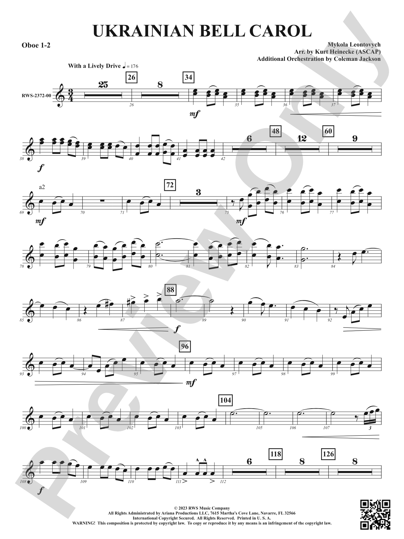 Ukrainian Bell Carol: 1st & 2nd Oboe