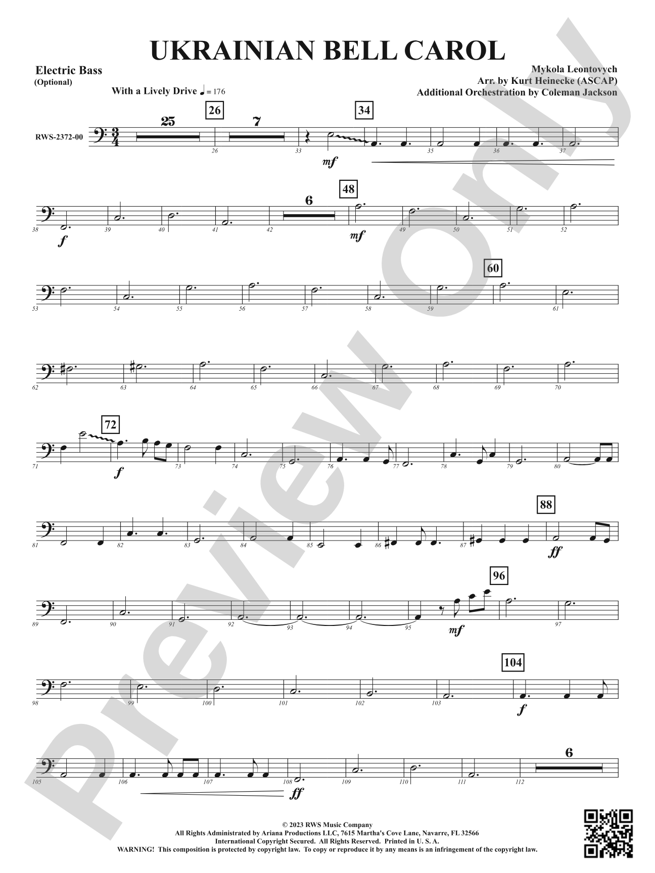 Ukrainian Bell Carol: Optional Electric Bass
