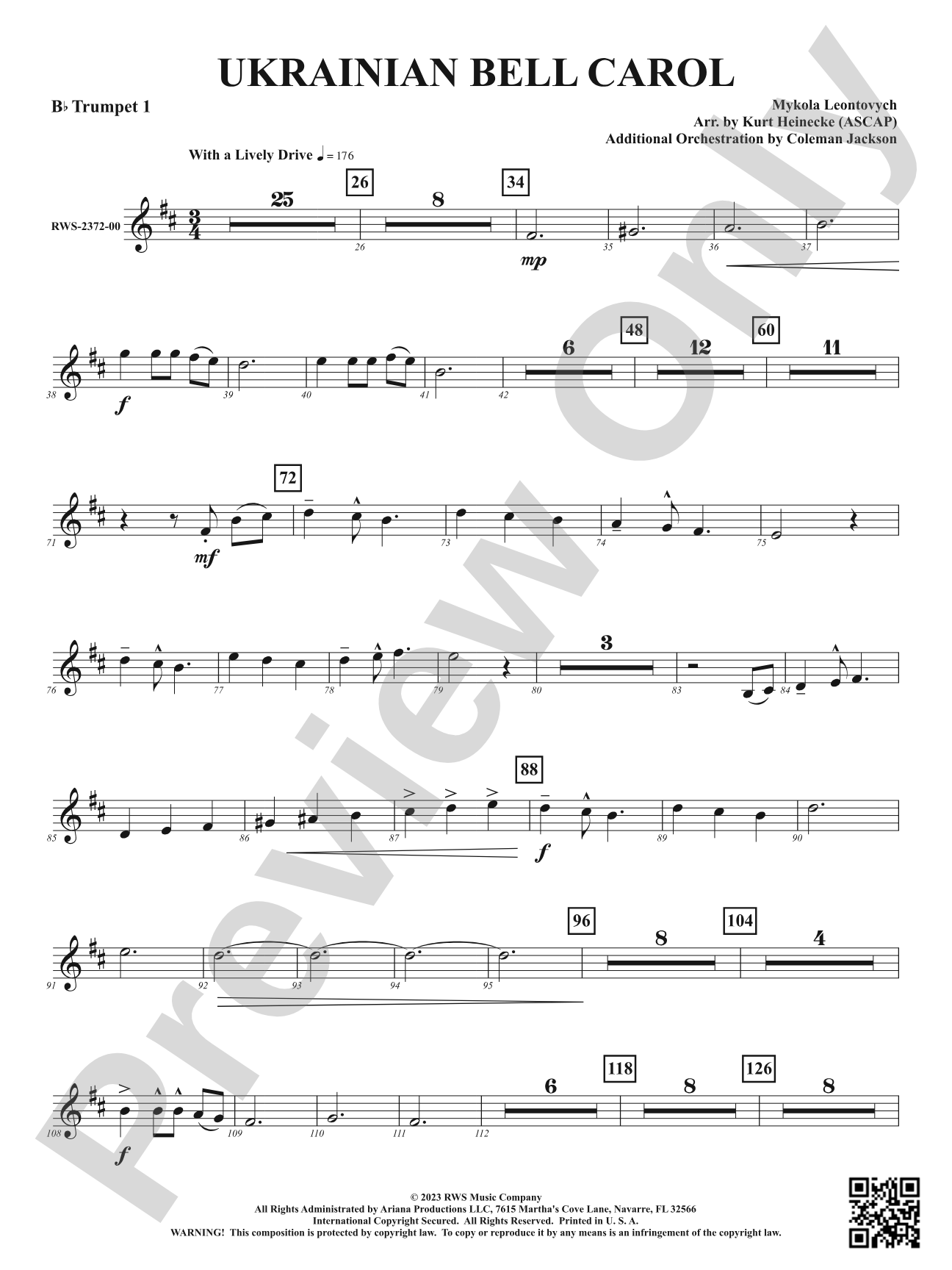 Ukrainian Bell Carol: 1st B-flat Trumpet