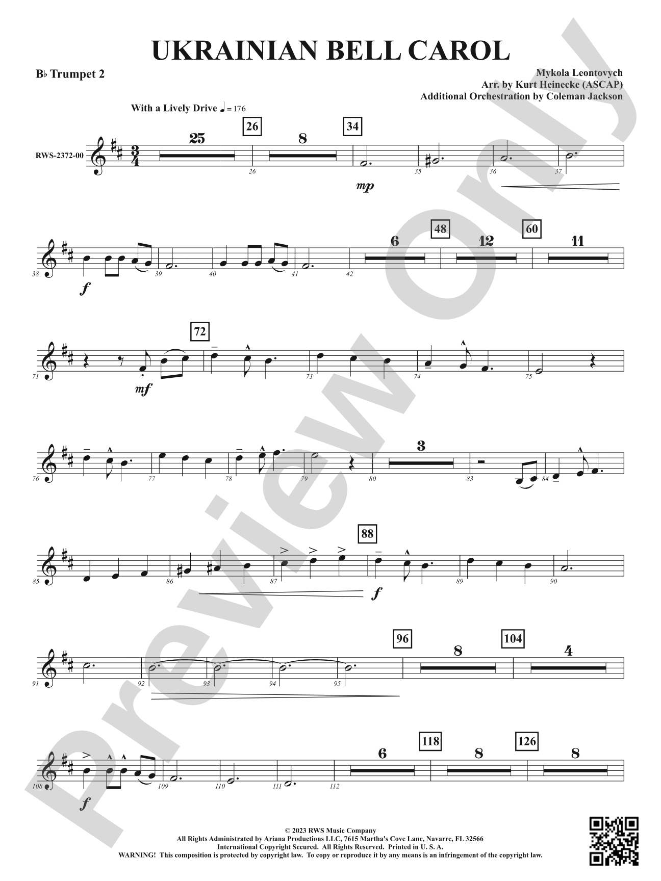 Ukrainian Bell Carol: 2nd B-flat Trumpet