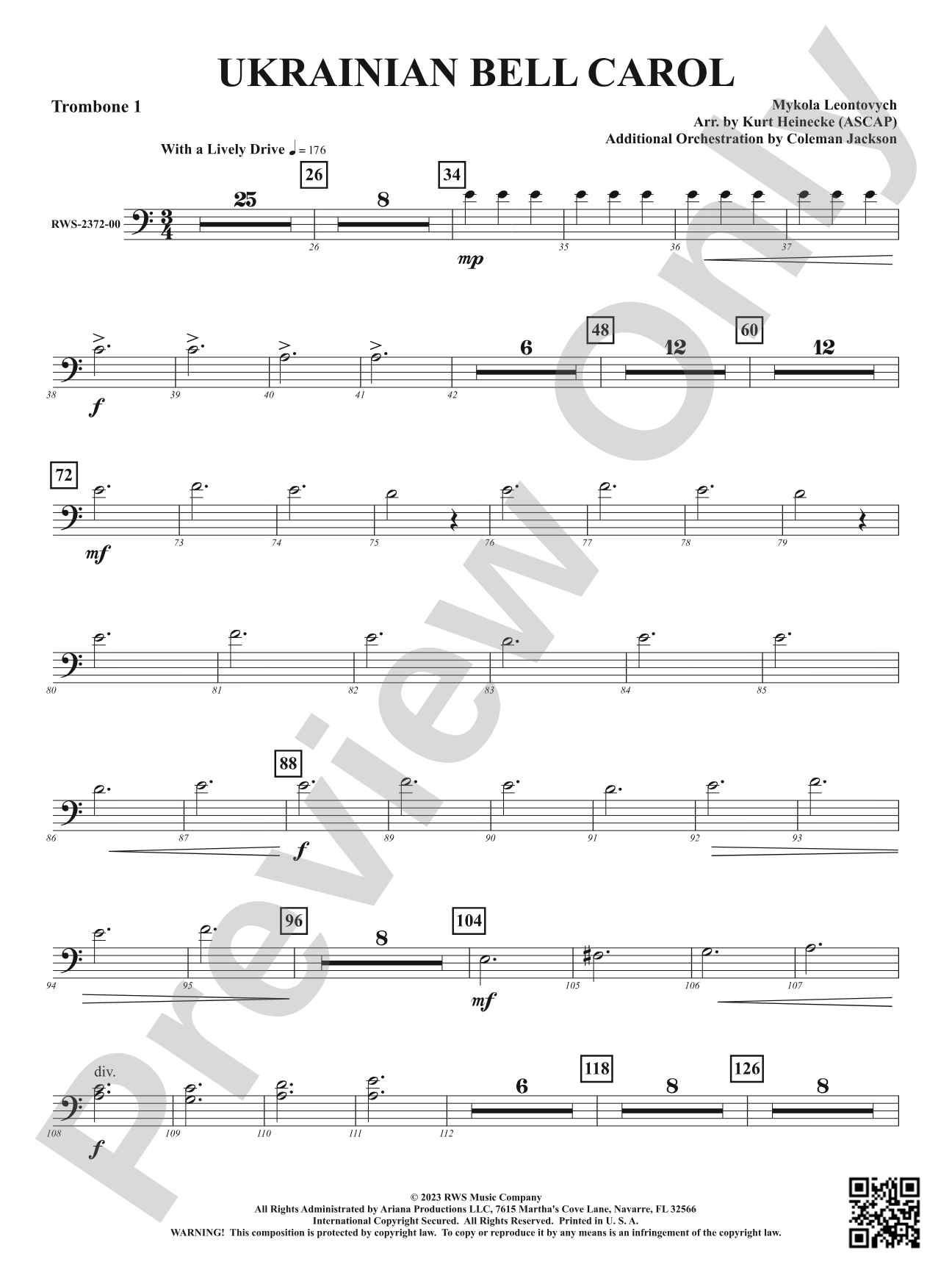 Ukrainian Bell Carol: 1st Trombone