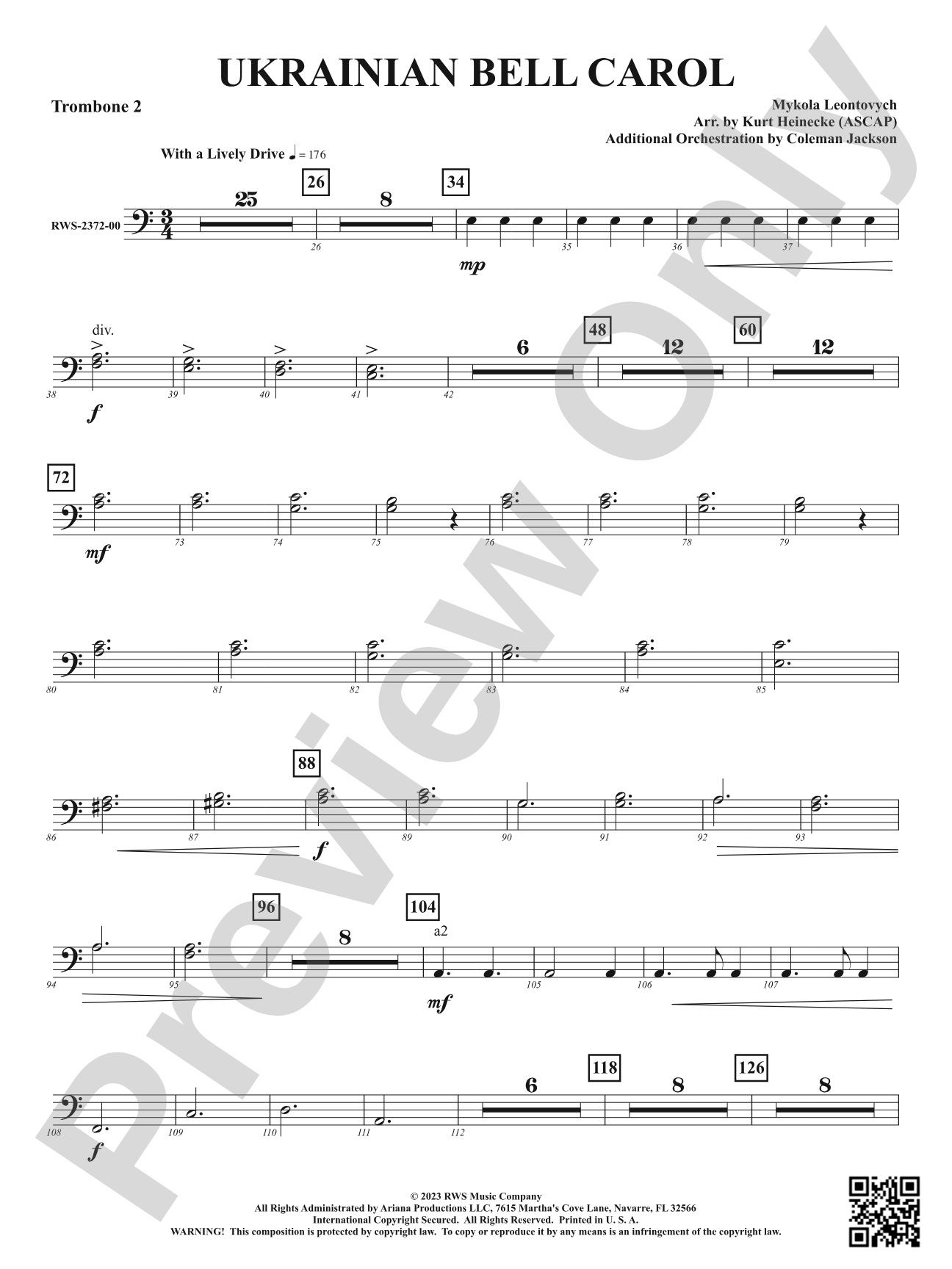 Ukrainian Bell Carol: 2nd Trombone