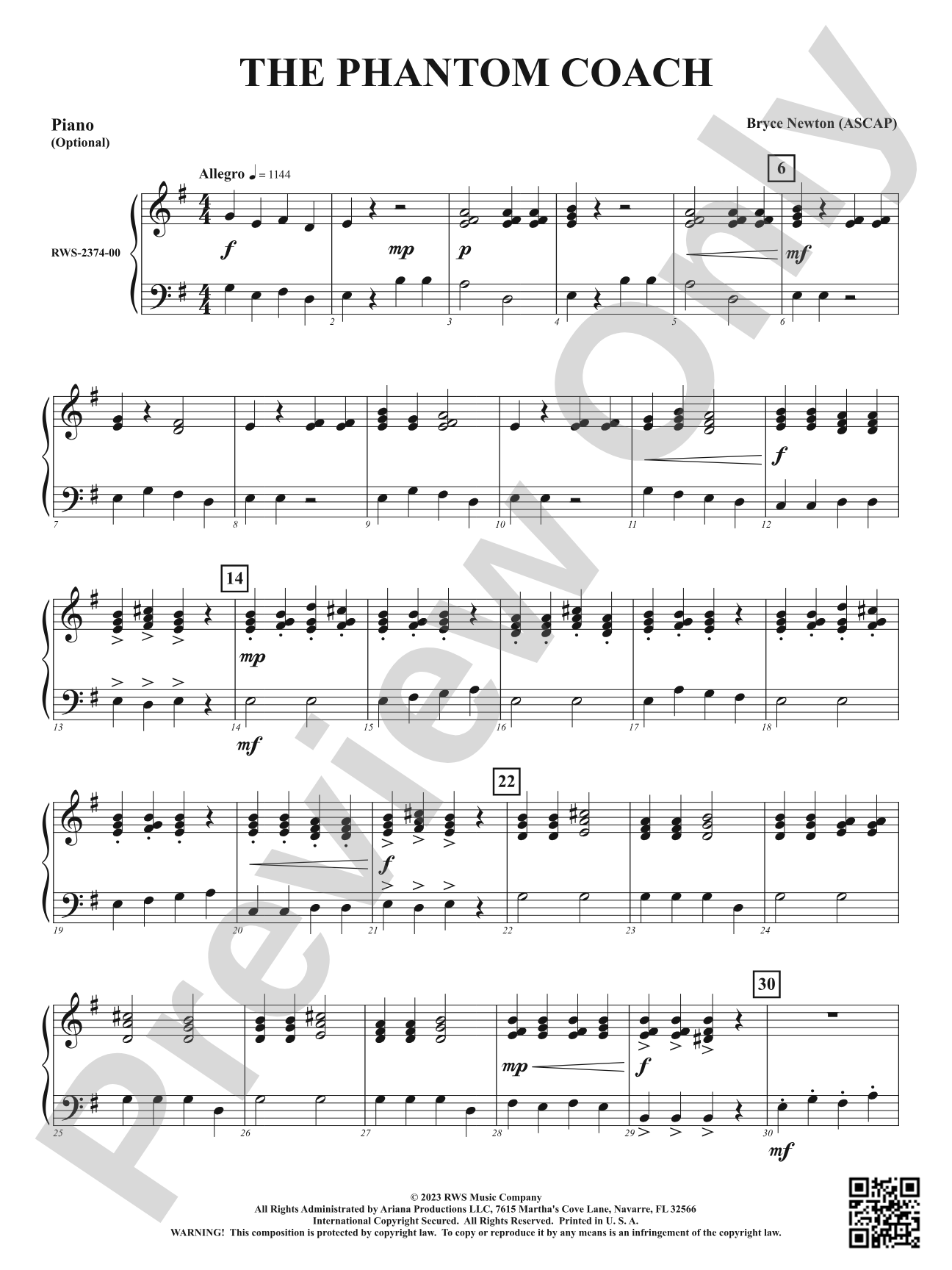 The Phantom Coach: Optional Piano