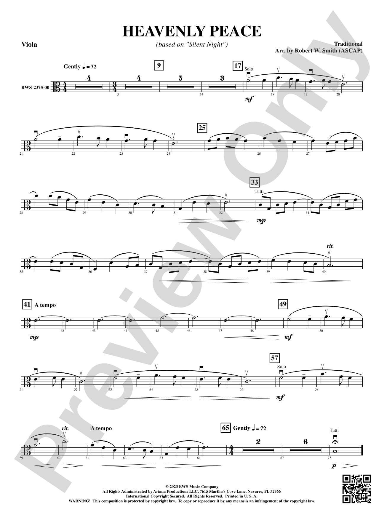 Heavenly Peace - Based on "Silent Night": Viola