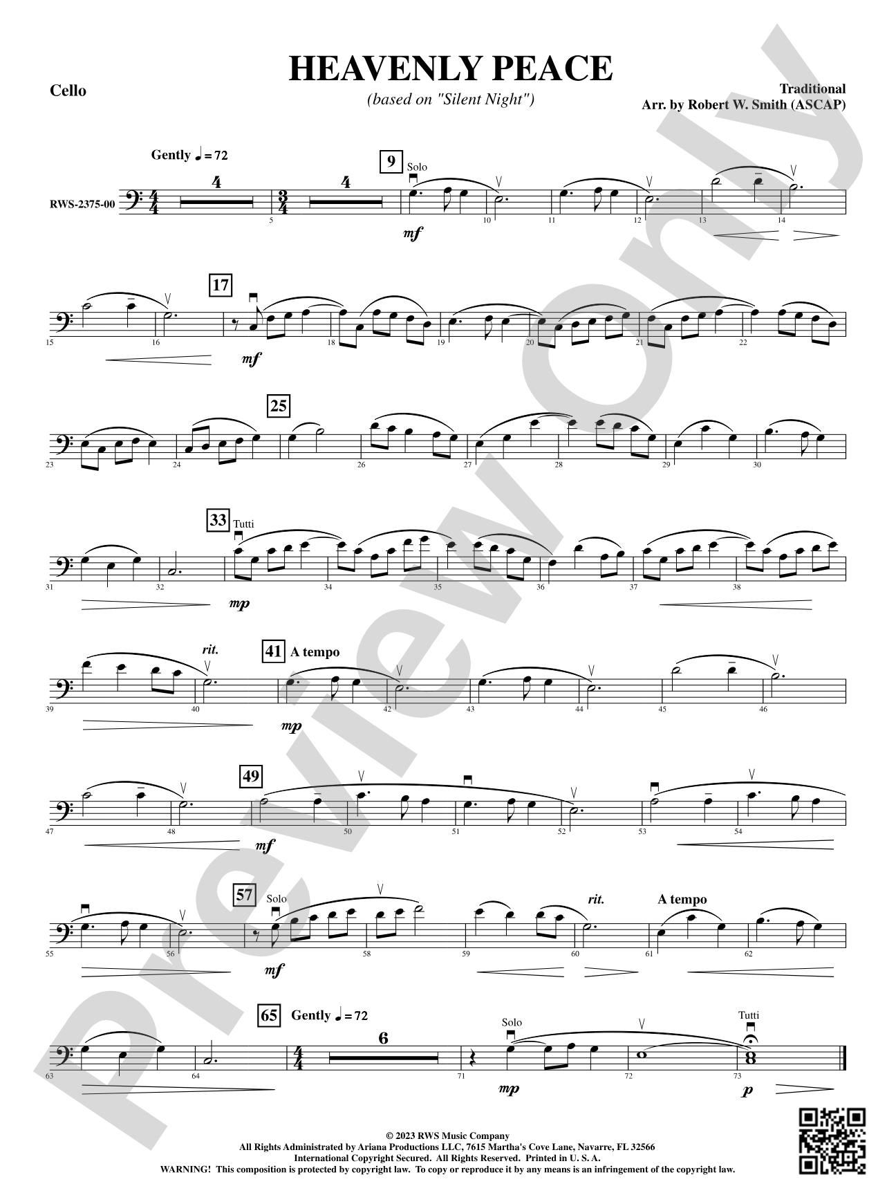 Heavenly Peace - Based on "Silent Night": Cello