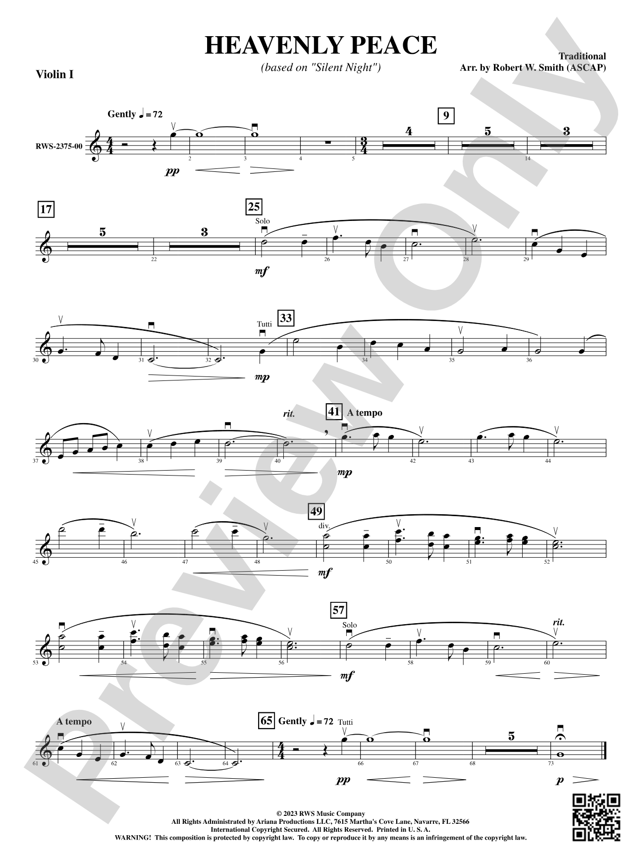Heavenly Peace - Based on "Silent Night": 1st Violin