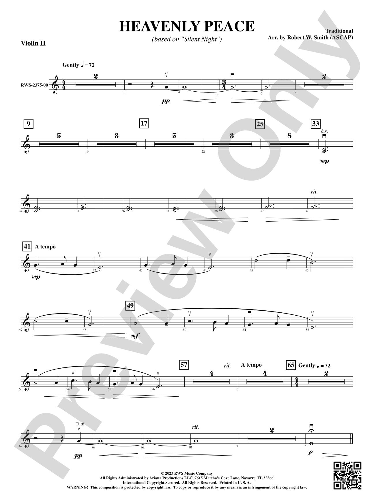 Heavenly Peace - Based on "Silent Night": 2nd Violin