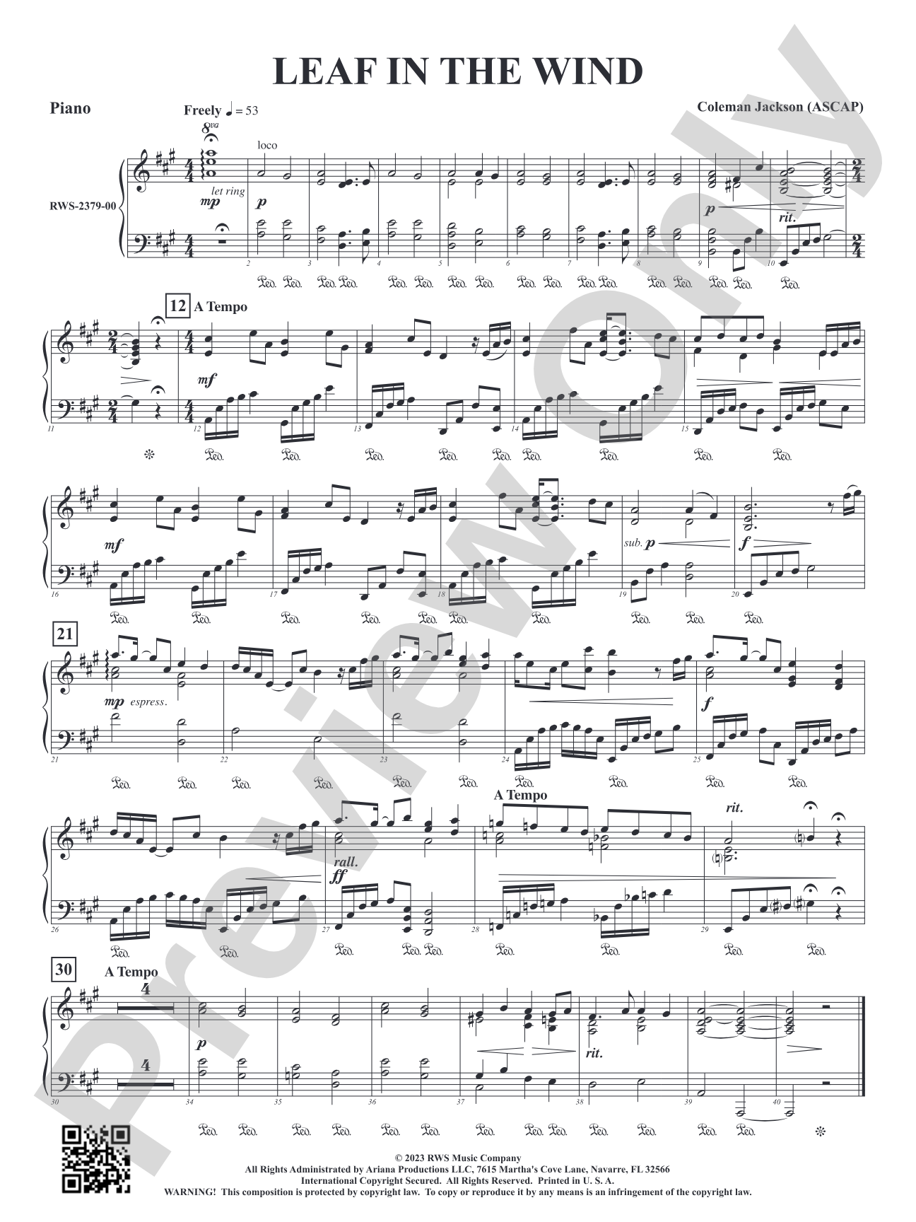 Leaf in the Wind: Piano