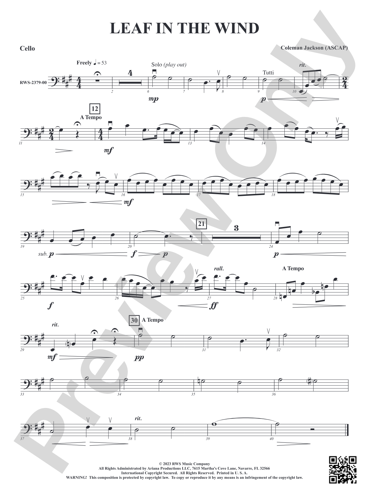 Leaf in the Wind: Cello